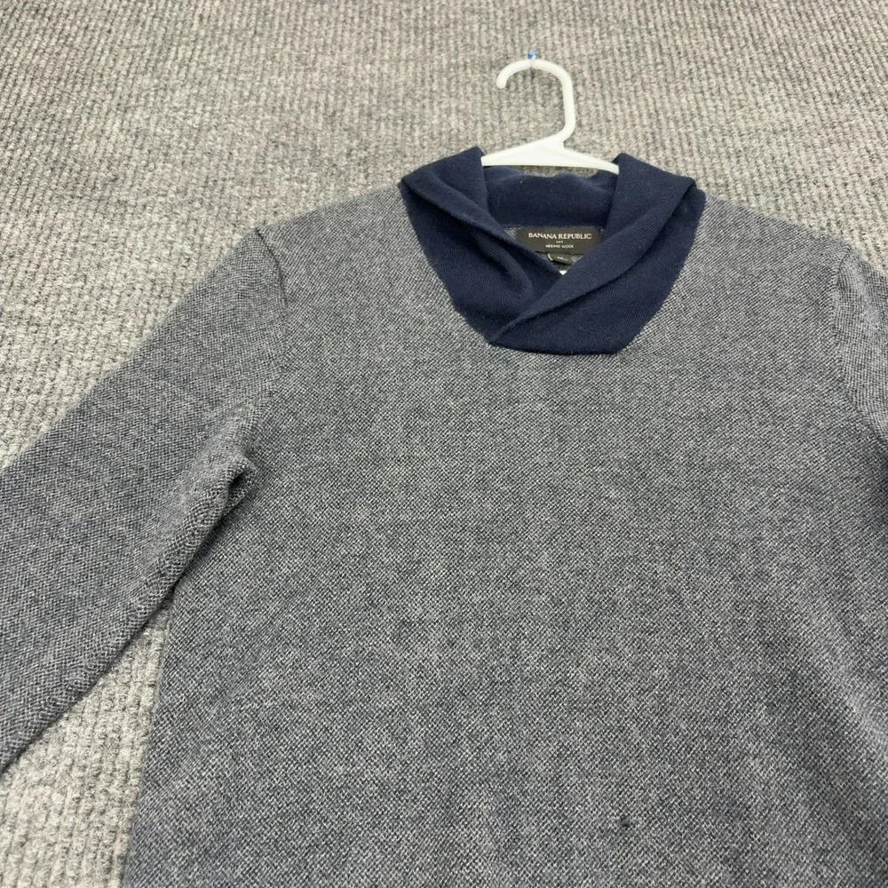 Banana Republic Sweater Mens M Gray Merino Wool Shawl Collar Knit Classic Style
